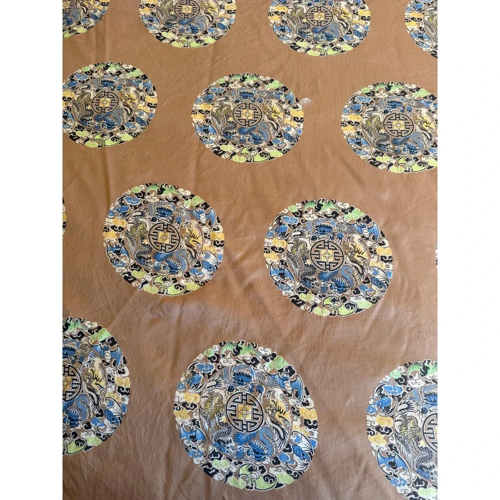 Vintage 100% Silk Chinese Dragon Bat Medallion Duvet Bronze Feng Sui